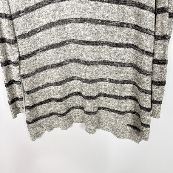 Free People XSmall Gray Striped Tunic Sweater Side Split Long Sleeve Oversized - Picture 4 of 8